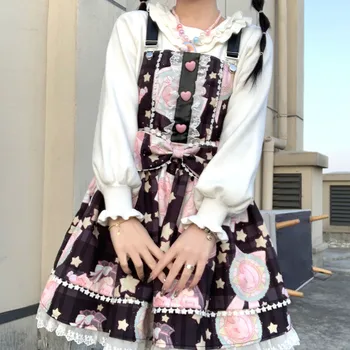 Japāņu Salds Kawaii Jsk Lolita Kleita Sievietēm Vintage Viktorijas Laika Gotikas Karikatūra Bez Piedurknēm Loku Mežģīnes Princese Tēja Puse Kleitas