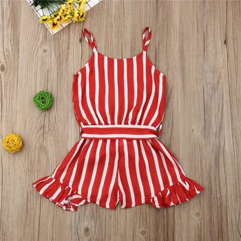 Toddler Vienu Gabalu Kombinezonus 2019 Kid Baby Girl Apģērbu Bez Piedurknēm, Svītru Drukāt Romper Sarkanā Krāsā Bez Piedurknēm Jumpsuit Viens Gabals Apģērbs