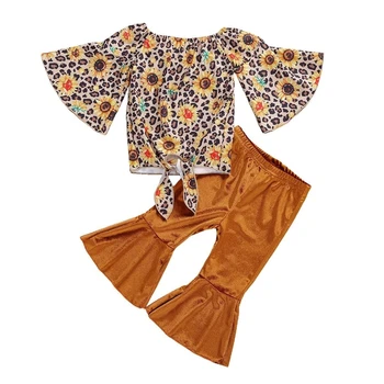 Bērnu Bērniem Meitene Apģērbu Komplekts Pavasara Rudens Drēbes Saulespuķu Drukāt Taures Piedurknēm Vienkārši Moderns Bērnu Uzvalks