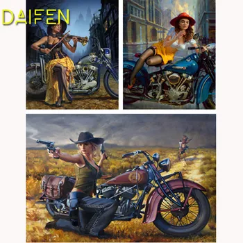 Pilna Apaļā Dimanta izšuvumi Pilnu Kvadrātveida Dimanta mozaīkas motociklu meitene kovboju vijole vilcienu 5DIY Dimanta glezna krustdūrienā