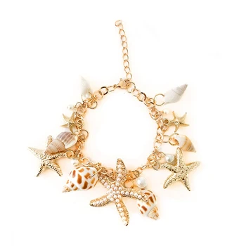 Korejas Vasaras Modes Okeāna Stila Multi Starfish Jūras Zvaigzne Gliemene Shell Pearl Ķēdes Pludmales Aproces Rokassprādze Rotaslietas Stila Beach