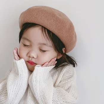 Korejiešu Stilā Bērniem Cepures Beretes Piemērots 2-8 Gadus Meitenes Fall Winter Rozā Cepuri Lolita Baby Silts Berete Ziemassvētku Dāvanu