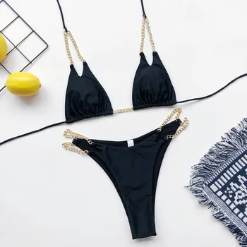 Jo-X Sexy ķēdes bikini komplekts 2020. gadam Mikro biquinis Metāla peldkostīmu sieviešu Push up peldkostīmi sievietes Pavada peldkostīmu peldkostīms jauns