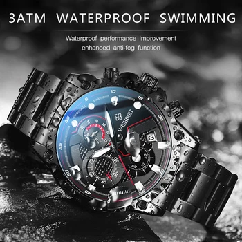 WISHDOIT Mens Watche Luksusa Gadījuma Sporta stila Gaismas Ūdensizturīgs Chronograph Kvarca Rokas pulksteni cilvēks Relogio Masculino