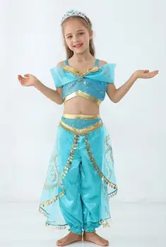 4gab/komplekts Bērniem, Meitenēm, Princese Jasmine Kostīmi Bērniem Puses Vēdera Deju Kleitu Indijas Tērpu Halloween, Ziemassvētku Cosplay