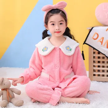 Jauno Modes Bērnu Pidžamas Komplekts Ziemas Flaneļa Sabiezēt Silts Sleepwear Pusaugu Meitenes Kapuci Homewear Bērniem Pijama par Meiteni, 4-14 Gadiem