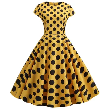 Vintage Vasaras Kleita Sievietēm 2020. Gadam, Modes O-veida kakla Black Ziedu Iespiesti Šūpoles Īsām Piedurknēm, Elegants Puse Rockabilly Dress Līnijas