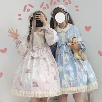 Kawaii Japāņu Lolita Vintage kleita Jēra Drukāšanas lolita kleita sievietēm mīksto stila meitene cute Princese mežģīņu kleita cute