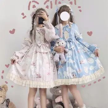 Kawaii Japāņu Lolita Vintage kleita Jēra Drukāšanas lolita kleita sievietēm mīksto stila meitene cute Princese mežģīņu kleita cute