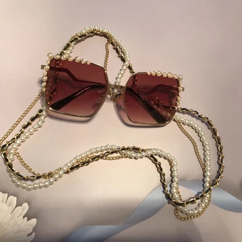 QPeClou 2019 Jaunas, Unikālas Metāla Ķēdes Luksusa Pērles Brilles, Ķēdes Sieviešu Modes Saulesbrilles, Brilles, Ķēdes Piederumi