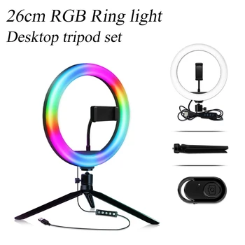 10 collu Aptumšojami RGB LED Selfie Gredzenu Aizpildīt Gaismas Foto Gredzenu Lampa Ar Statīvu Grims Video Live Aro De Luz Para Celular