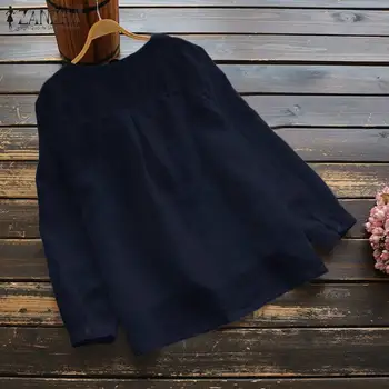 ZANZEA Vintage Ziedu Blūze Ir 2021. Sievietēm ar garām Piedurknēm V-veida kakla Krekli Rudens Gadījuma Kokvilnas, Lina Tops Plus Izmēra 5XL Mujer Camisetas