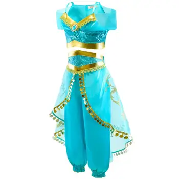 Fancy Aladdin Jasmīns Cosplay Meitenes Halloween Princess Puse Saģērbt Apģērba Komplekts Bērniem Anime Kostīmu Jasmīns Top Bikses, Uzvalks