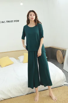 2/gab 9 minūšu plaša kāju bikses 5 minūšu T-krekls Sieviešu Pidžamas Komplekti 2019. Gada Pavasarī ar garām Piedurknēm Gadījuma Sleepwear Uzvalks Mājās Valkā