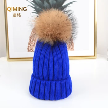 Modes Adīta Cepure Bērniem, Sieviešu Ziemas Sievietes Pavedienu Izveidoju Beanies Klp Nekustamā Jenots Kažokādas Pompom Cepures Cepures Meitene #78