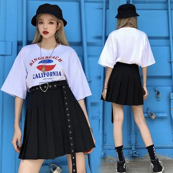 Augsta vidukļa-line mini kroku svārki faldas kpop harajuku plus lieluma sievietēm vasaras apģērbu korejiešu stilā 2020 
