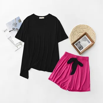 Pavasarī Un Vasarā Jaunā Sieviešu Homewear Kontrasta Krāsu Komfortu, mājas Apģērbu Mīkstu Dāmas Mīksta Pidžamas Komplekts Apaļu Kakla+Bikses Sieviešu
