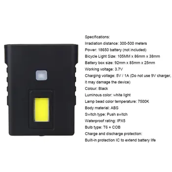 Ūdensizturīgs Priekšā, Velosipēdu Lukturu 5 Režīms USB Lādējamu T6 COB Velosipēdu Gaismas ar LED Power Displejs +4GAB 18650 Akumulatoru