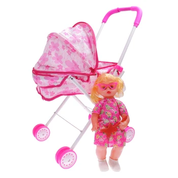 Gudrs Plastmasas Lelle Sport w/ Baby Doll Bērnu rotaļu Ratiņus, Rotaļlietas Izlikties, Spēlēt Komplekts Classic Rotaļlietas Bērniem Radošās Strolley Dāvanu