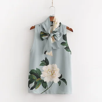 2019 Priekšgala-kaklasaite ziedu drukāt krekls vadiming sheining zaraing stila za sieviešu blūze kimono