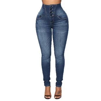 Jauno Modes Sieviešu Džinsa Augsta Vidukļa Biksēm Izdilis Un Slim Dāmas Augsta Vidukļa 2019 Sexy Slim Jeans Sieviešu, Tumši Zila