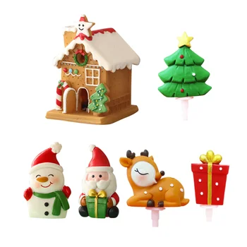 6 Gab. Ziemassvētku Kūka Toppers Sveķu Apgaismotu Kūka Apdare Deserts Stick Māla Modeli, Piederumu, - House Santa Sniegavīrs Ziemeļbriežu