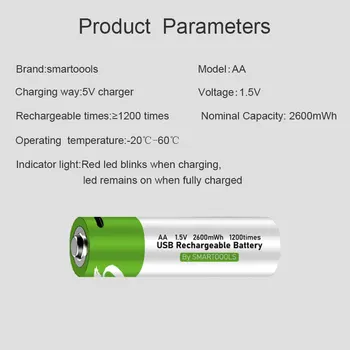 Jaunas Oriģinālas AA usb rechargeble baterijas 1,5 V 2600 mWh li-ion akumulatoru, tālvadības pults, peles maziem ventilatora Elektrisko rotaļlietu + Kabelis