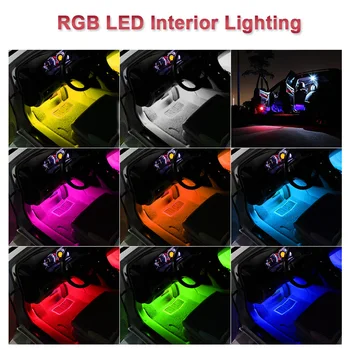 2/4gab Auto RGB LED Strip Gaismas Krāsas, Auto Dizains Auto Dekoratīvie Atmosfēru, Lampas, Interjera Auto Lukturi Ar Tālvadības Mūzikas Kontrole
