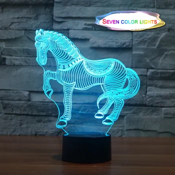 Atmosfēras galda lampa USB 3D gaismas krāsains Zirgu 3 formas touch LED vizuāla gaismas dekoratīvie dāvanu