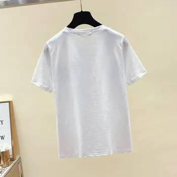 Gadījuma Kokvilnas Sieviešu T-krekls ar Īsām Piedurknēm Izšuvumi Balts T krekls, Sieviešu Topi 