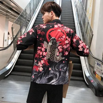 Japāņu Kimono Stila Vīriešu Ikdienas Jaka Outwear Pusi Piedurknēm Atvērt Priekšā Apmetni, Jaka, Mētelis