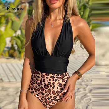 Sievietes Pavada Leopard Viengabala Peldkostīms Bikini, Vasaras Peldkostīmi Bodysuit Peldkostīms Sexy Dziļu V Push Up Peldēties Uzvalku Monokini