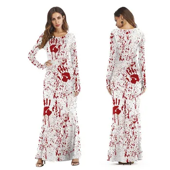 Meitenes Ladie Šausmu Asins Drukāt Roku Drukas Kleita Zombiju Kostīmu Biedējošu Asiņainā Terora Tērpu Halloween Kleitas Apģērbs Sievietēm