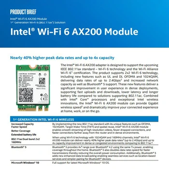 AX200NGW Wireless Dual Band M. 2 2.4+5.8 GHz Tīkla Kartes Adapteris Bluetooth 5.0 MU-MIMO NGFF WiFi 6 Portatīvo DATORU Windows 10