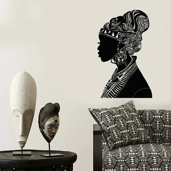 Āfrikas Meitene Sienas Decal Āfrikas Sieviete Siluets Dzimtā Turban Modes Līmplēves, Logu Uzlīmes, Guļamistaba, Skaistumkopšanas Saloni, Mājas Dekoru E645