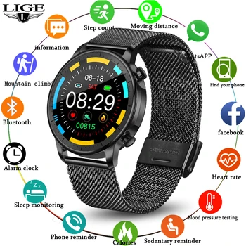 LIGE Smartwatch Fitnesa Izsekošanas asinsspiediens, Sirdsdarbības Monitoringa IP67 Waterproof Sporta Smart Skatīties Vīrieši relojes inteligentes