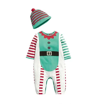Toddler Zēns Meitene Ziemassvētku Kostīms Komplekts ar garām Piedurknēm Santa Claus Romper ar Cepuru Festivāls Tērpi Zīdainim Zēni, Viens Gabals Elf Jumpsuit