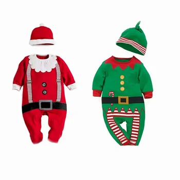 Toddler Zēns Meitene Ziemassvētku Kostīms Komplekts ar garām Piedurknēm Santa Claus Romper ar Cepuru Festivāls Tērpi Zīdainim Zēni, Viens Gabals Elf Jumpsuit