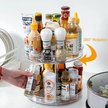 Virtuves 360 Grozāms Uzglabāšanas Bin Praktiska Plastmasas Uzglabāšanas Kastes Tējas Saldinātāji Vairāku Kārtu Multifunkcionālā Rotējošs Plaukts