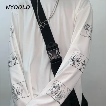 NYOOLO dizains Vienkāršs Anime raksturs drukāt tee krekls, tops sievietēm, vīriešiem Harajuku streetwear garām piedurknēm O-veida kakla hip hop t-krekls