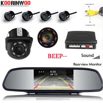 Koorinwoo Parktronic Auto Ekrāns Spogulis Monitors Atpakaļgaitā, Automašīnas Novietošanas Sensors 4 Zondes Signālu Dublēšanas Atpakaļskata kameru Parkošanās sistēma