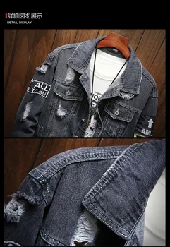 2 Krāsu Harajuku Raibs Nodiluši Rock Vintage melna zila džinsa jaka vīriešiem punk sudadera caurumu streetwear hip hop ruched Mazgā