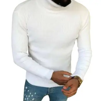 Vīriešu Augstu Uzrullētu Apkakli Džemperis Adīt Džemperis Ar Garām Piedurknēm Ziemas Ikdienas Džemperis Slim Fit