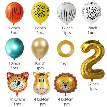 18pcs Dzīvnieku baloni Zēns Bērniem 1 2 3 4 5 6 7 8 9 gadu Dzimšanas dienas svinības Rotājumi Numuru ballon baby dušas Džungļu Safari Tēmu