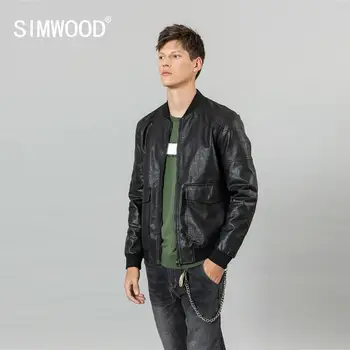SIMWOOD 2020. gada pavasarī ziemas jauno PU ādas jaka bomber augstas kvalitātes multi pocket kravas jakām mode virsdrēbes SI980570
