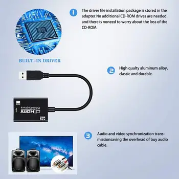 HDMI Video Audio Capture Karti 4K Augstas Kvalitātes HDMI, USB 3.0 Video Reģistratoru, Video 1080P Augstas Izšķirtspējas Iegāde