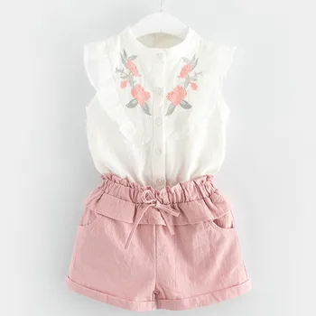 Meiteņu Drēbes, Uzstādīt 2021. Gada Vasaras Bērnu Apģērbu bez Piedurknēm Loku T-krekls+Šorti 2gab Bērniem Drēbes Set Baby Girl Uzvalks