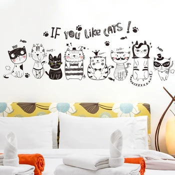 [shijuekongjian] Nordic Style Melni Kaķi Sienas Uzlīmes DIY Dzīvniekiem, Sienas Uzlīmes Bērniem, Guļamistaba, Dzīvojamā Istaba Māja Apdare
