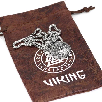 Ziemeļvalstu viking nerūsējošā tērauda amuletu Vegvisir Kompass, kaklarota, kulons ar dāvanu maisu