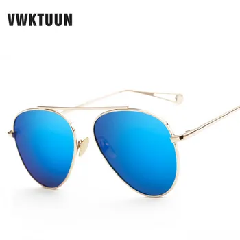 VWKTUUN Vintage Apaļas Saulesbrilles Sievietēm, Vīriešiem Zelta Rāmis Sunglass Spogulis Brilles Lielgabarīta Izmēģinājuma Saulesbrilles 2017 Brilles UV400